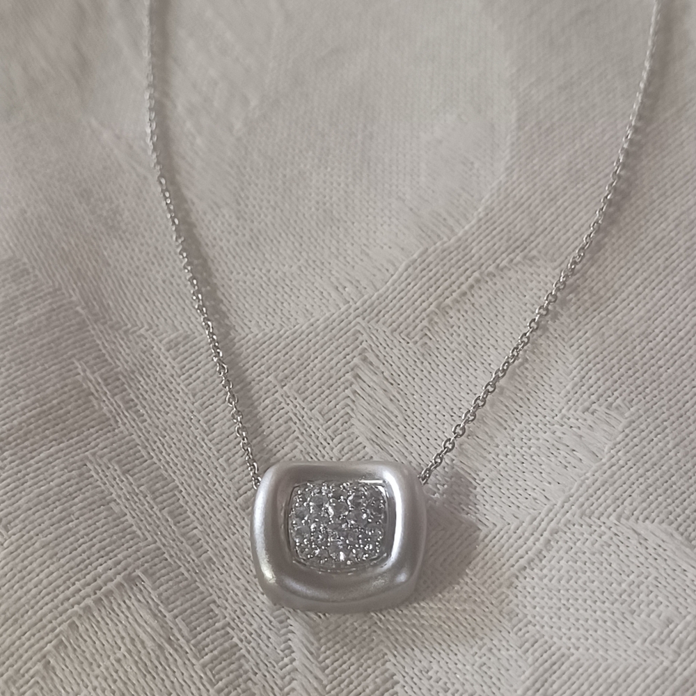 Gabriel & Co Square Necklace, White Sapphire, SS, 17 Inches - Picture 2 of 7